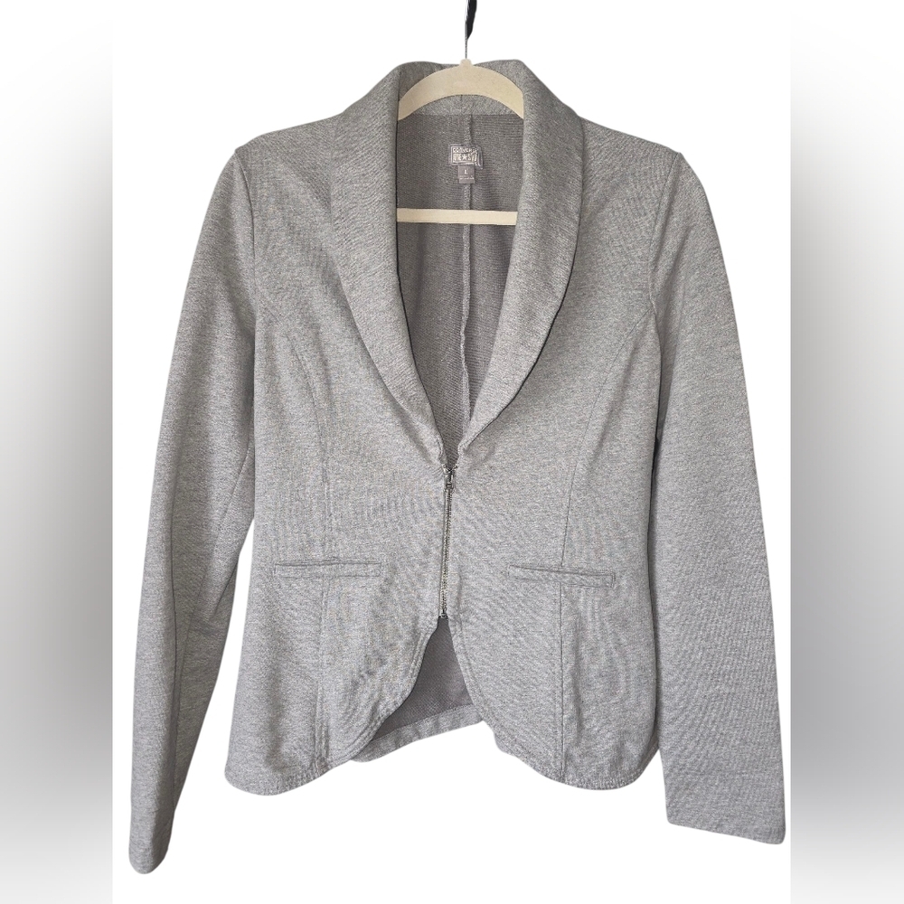 Converse Women's Heather Gray Blazer Front Zipper Faux pockets 100% Cotton Large